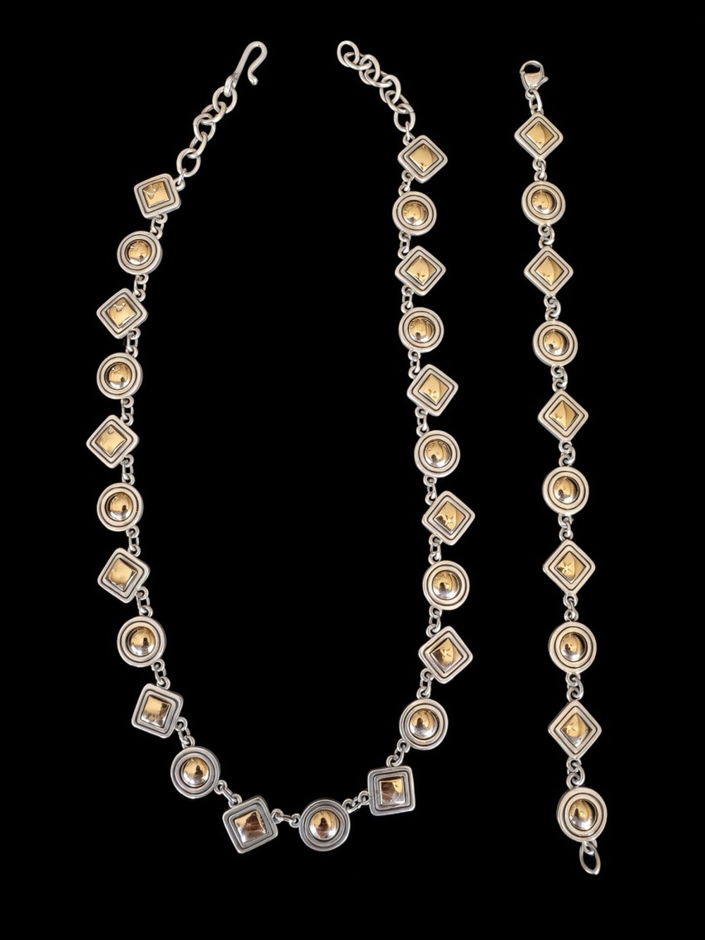 James Avery Gold and Silver Geometric Necklace and Bracelet Set